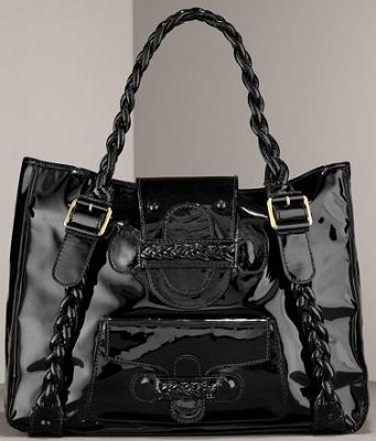 Валентино кожена голяма черна лачена чанта