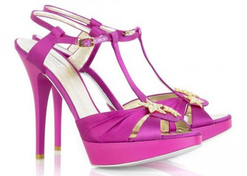 Розови обувки на висок ток със златни звезди