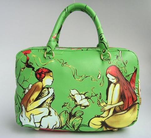 Дамска Стилна Чанта в Зелено с Изображения на Жени
