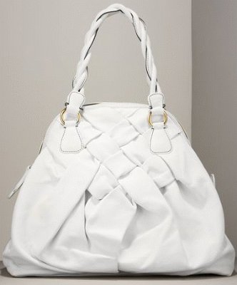 Валентино бяла чанта с плетени дръжки