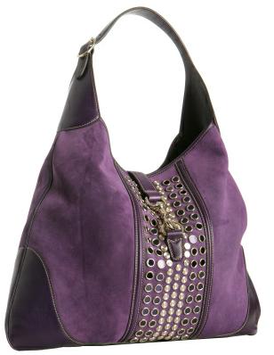 Gucci лилава чанта велур с ред капси в средата