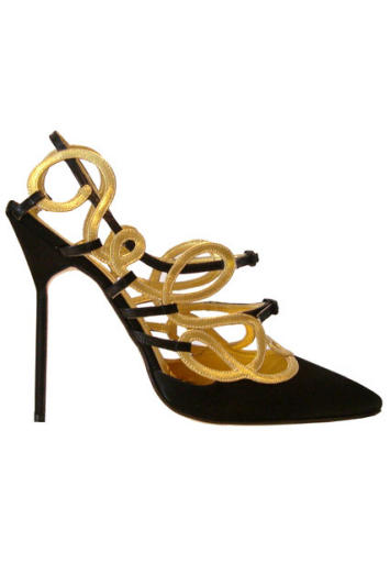 Черни обувки със златни декоративни каишки