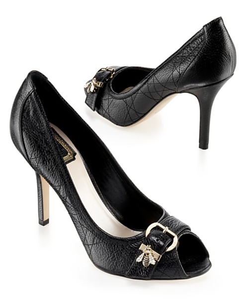 Диор стилни черни кожени обувки на ток