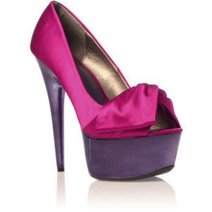 Розови обувки с ток и лилава платформ