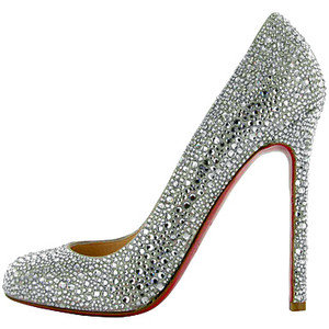 Сиви обувки на висок ток с диаманти