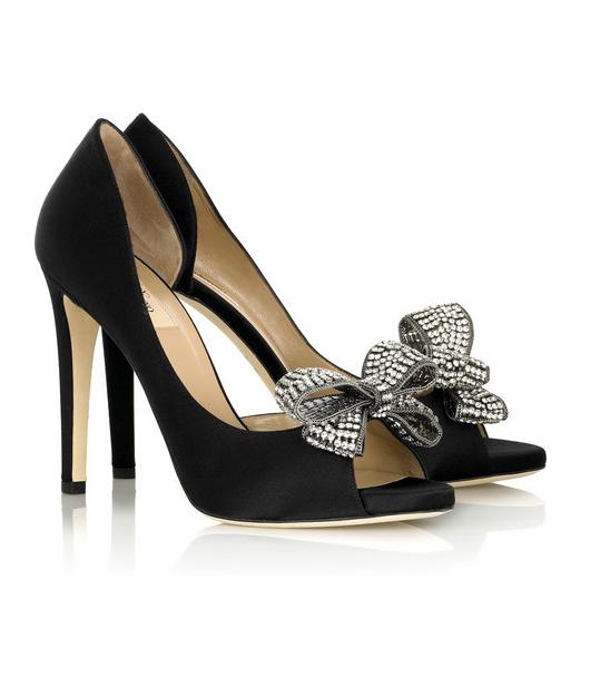 Валентино обувки от сатен с диамантена панделка