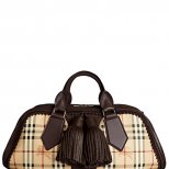 Малка чанта с къси дръжки каре с кафява кожа кант и пискюли Burberry Есен-Зима 2011