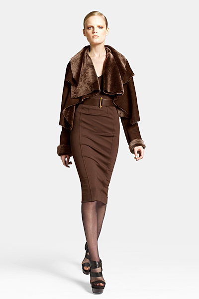 Кафява рокля до коляно с кожено болеро Предесенна колекция Icons от Diane von Furstenberg 2011