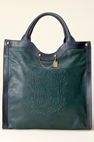 Голяма правоъгълна чанта зелена кожа със син кант Vanessa Bruno Есен-Зима 2011