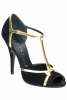 Елегантни отворени обувки в черно със златиста Т-образна каишка Vicini Есен-Зима 2011