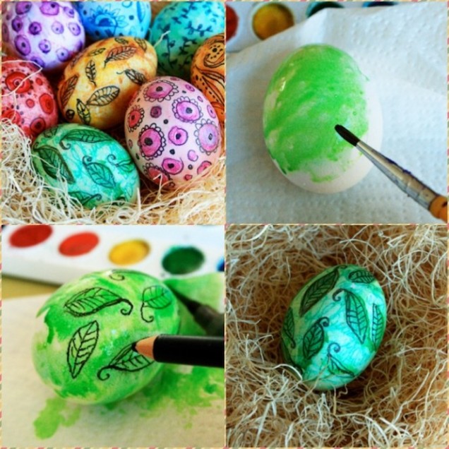 Боядисване на яйца с парафин и молив