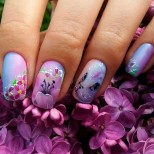 лилаво омбре с цветя и коте