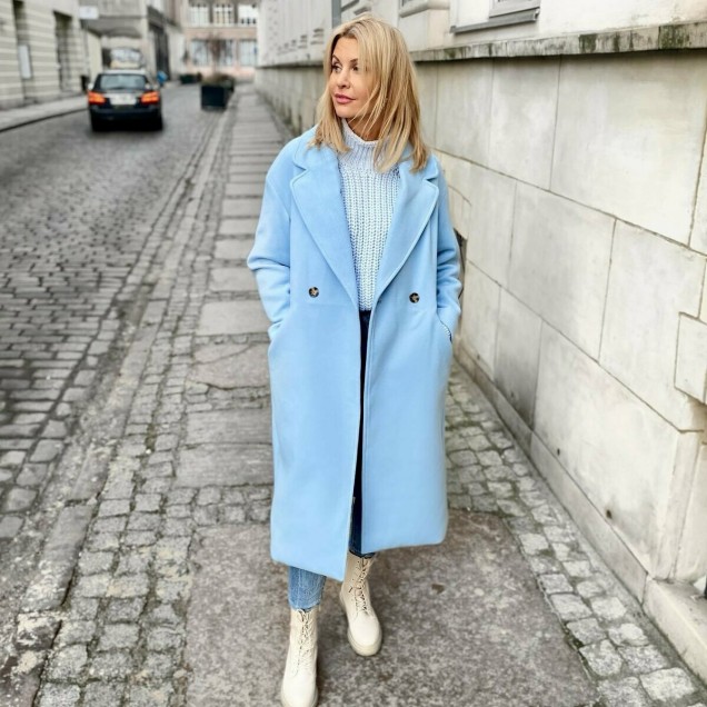 елегантно дълго палто в синьо