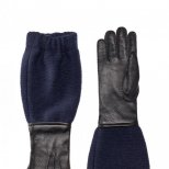 Черни кожени ръкавици с текстилно продължение в тъмно синьо Marni есен-зима 2011