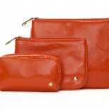Чанта с цип, несесер и портмоне от оранжева кожа Stephanie Johnson