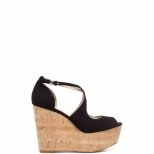 Черни текстилни изрязани обувки с Т-каишка и коркова платформа Zara Пролет-Лято 2012