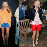 Дълъг топ или туника върху къси панталонки в ярък цвят за пролет 2012