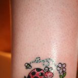 Цветна малка татуировка калинка, пчела и цвете
