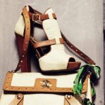 Текстилни гладиаторски сандали с кожени каишки и пасваща чанта Just Cavalli