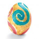 Великденско яйце рисувано с пастели в синьо, златисто и розово