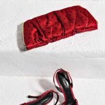 Комплект сандали и чанта калинка - черни точки на червен фон