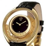 Пищен часовник Versace с черна кожена каишка и злато