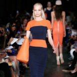 Стреч рокля с  къс ръкав оранжево и тъмно синьо Victoria Beckham Пролет-Лято 2012