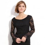 Черна къса рокля с дълъг ръкав дантела на цветя есен-зима 2011