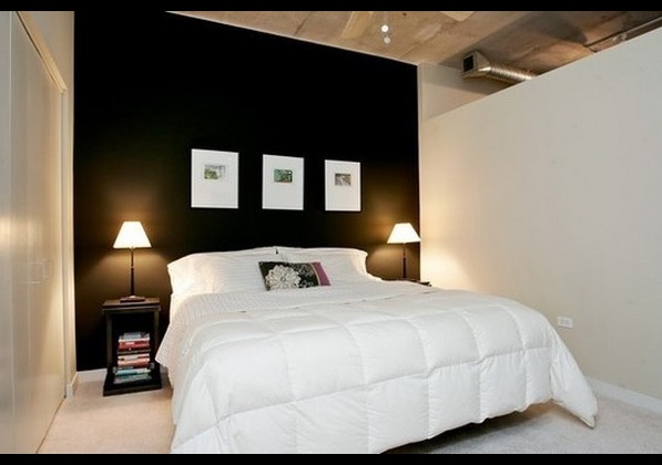 модерна спалня в бяло и черно