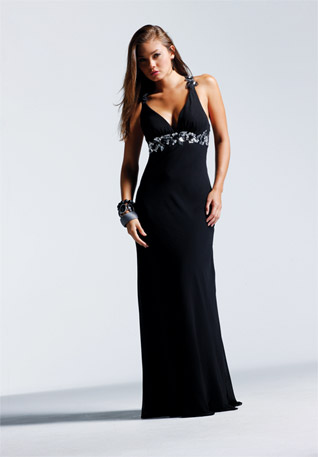 Дълга рокля по тялото в черно с камъни за бал 2012
