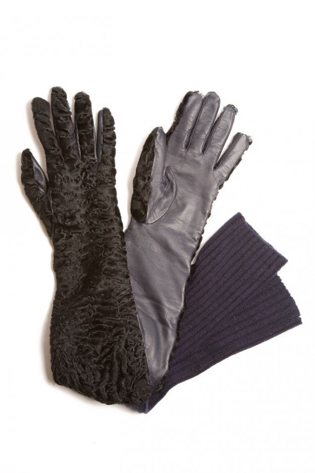 Черни ръкавици с лицева кожа Rochas есен-зима 2011