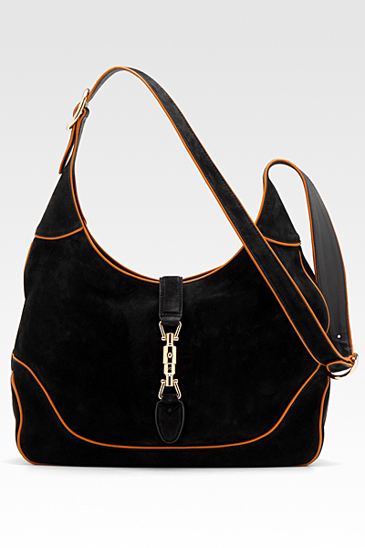 Велурена чанта с дълга дръжка в черно с жълт кант Gucci Есен-Зима 2011