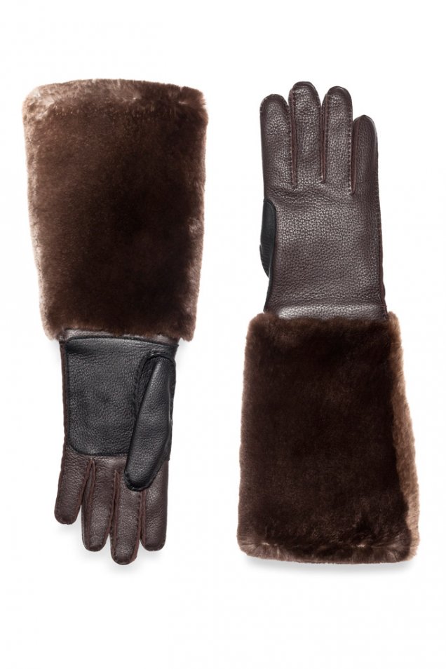 Кафяви кожени ръкавици с продължение от лицева кожа Marni есен-зима 2011