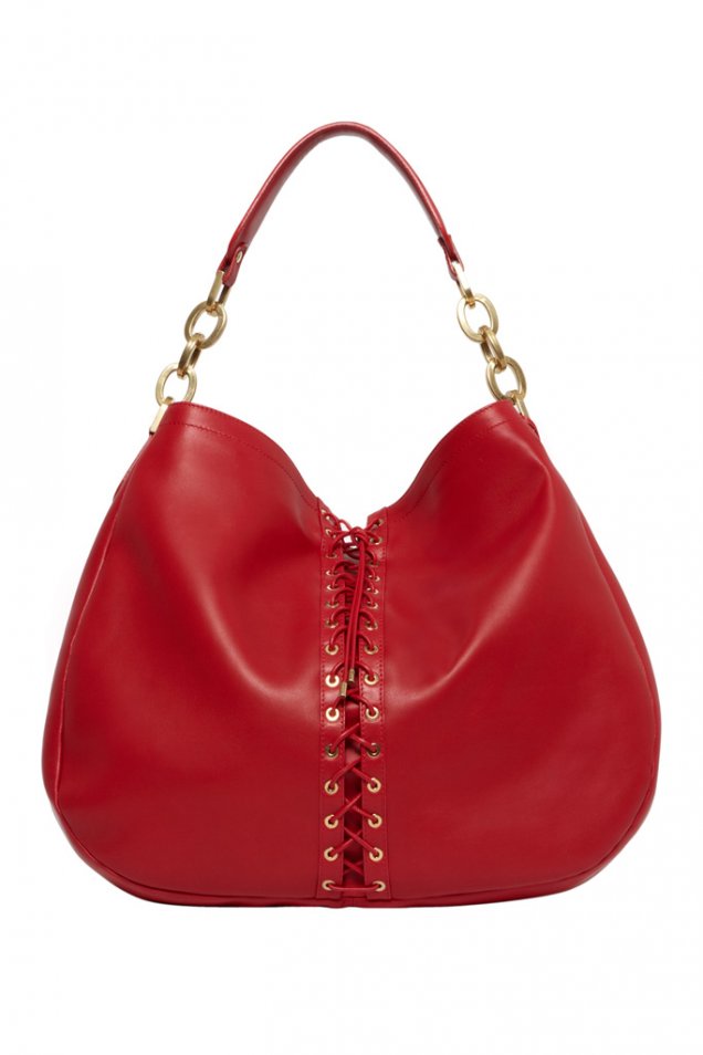 Червена кожена чанта с декоративни връзки Trussardi Зима 2011/2012