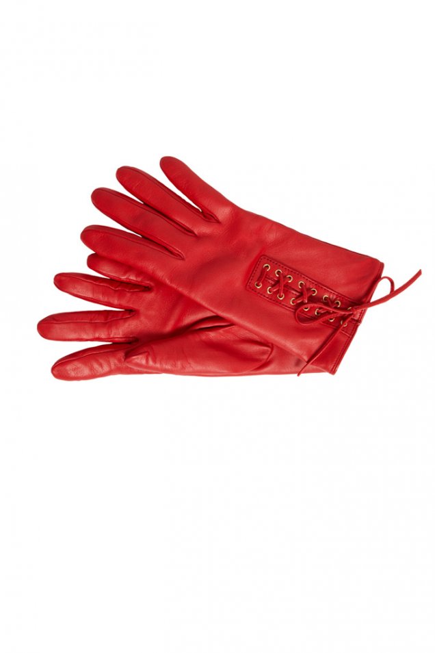 Червени кожени ръкавици с връзки Trussardi есен-зима 2011