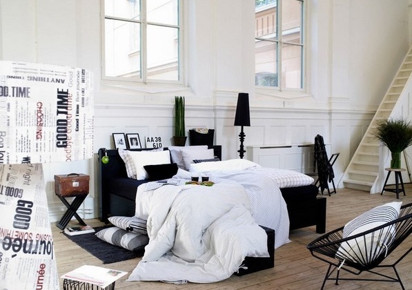 модерна спалня в бяло и черно