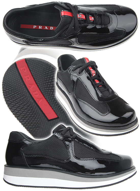 Черни лачени спортни обувки на платформа Prada 2012