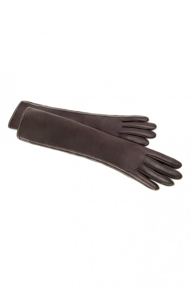 Дълги кожени ръкавици тъмно кафяви Jil Sander есен-зима 2011