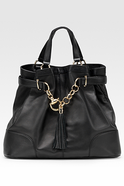 Голяма черна кожена чанта с къси дръжки Gucci Есен-Зима 2011
