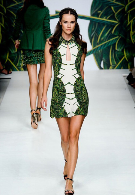 Къса рокля в кремаво и зелено Jo No Fui пролет 2012