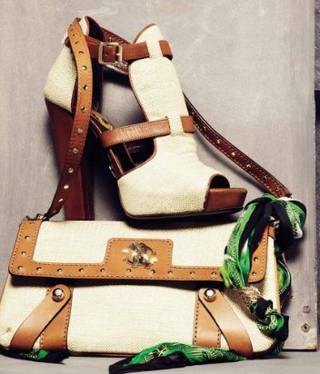Текстилни гладиаторски сандали с кожени каишки и пасваща чанта Just Cavalli