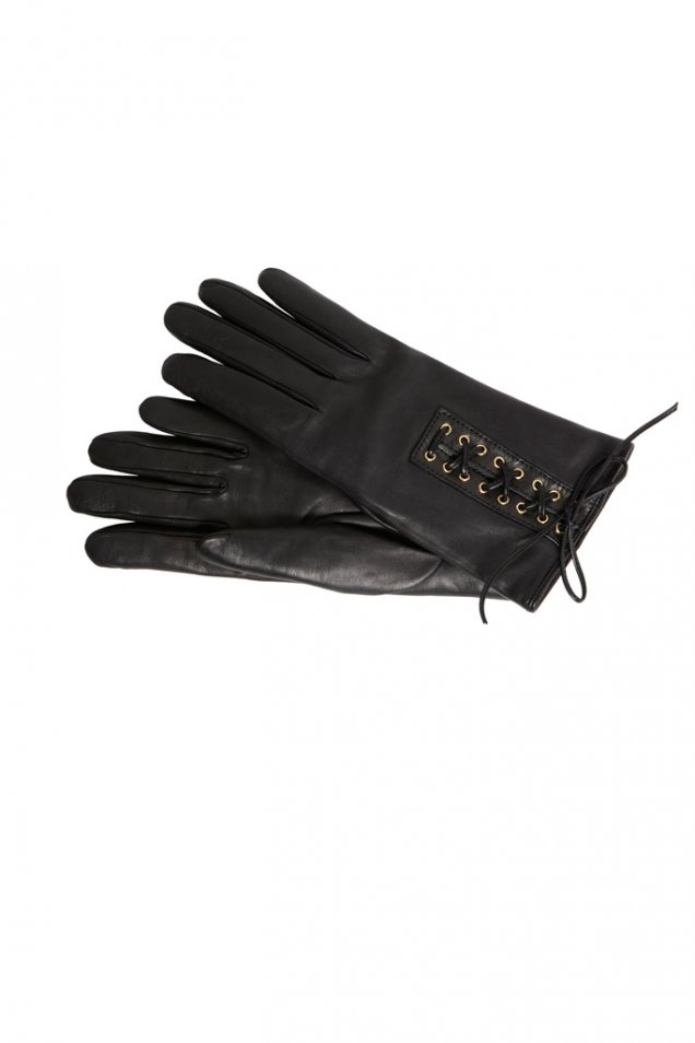 Черни кожени ръкавици с връзки Trussardi есен-зима 2011