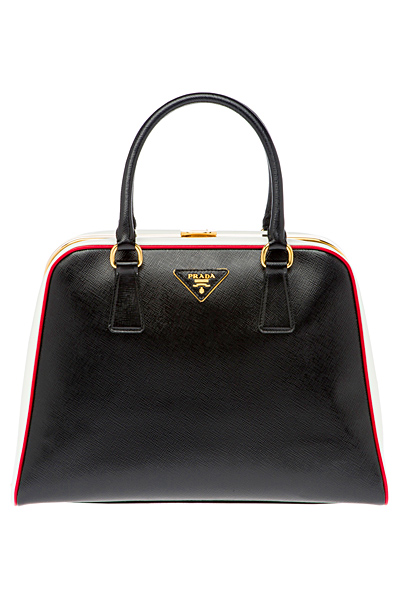 Черна кожена чанта куфарче с червена ивица Prada Пролет-Лято 2012