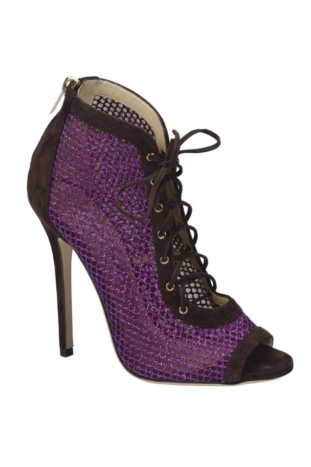 Мрежести обувки на тънък ток в лилаво и кафяво с връзки Jimmy Choo Пролет-лято 2012