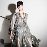 Дълга рокля с дълбоко деколте сребриста Ваканционна колекция Lanvin 2012
