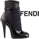 Елегантни боти над глезена черна кожа и лак на ток Fendi есен 2012