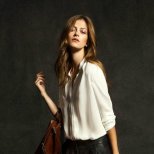 Кожен панталон с басти и бяла свободна риза Massimo Dutti esen 2012