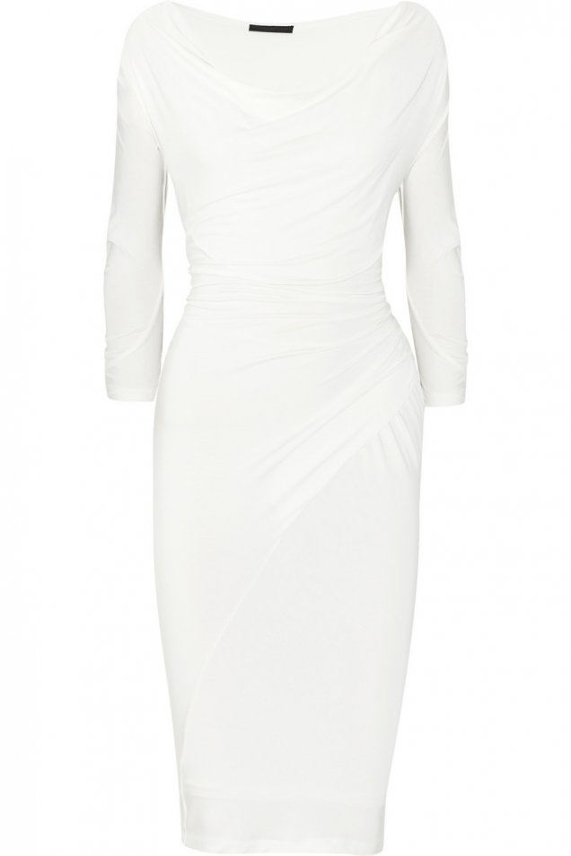 Стилна снежно бяла рокля под коляното Donna Karan 