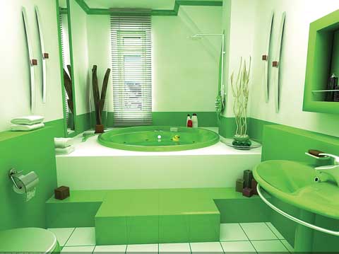 Зелена баня с кръгла вана