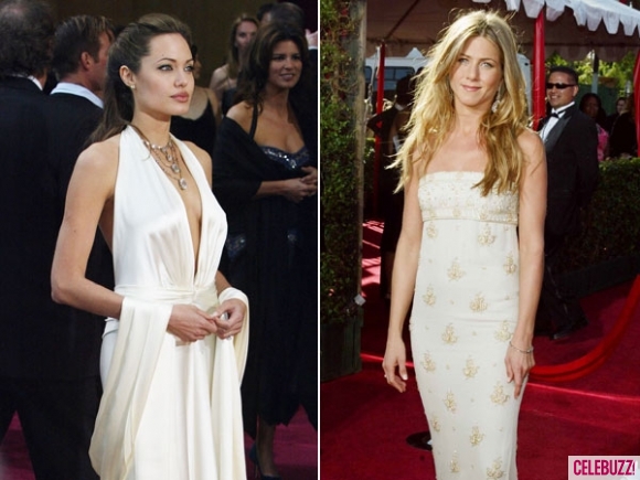 Анджелина Джоли и Дженифър Анистън в бели рокли